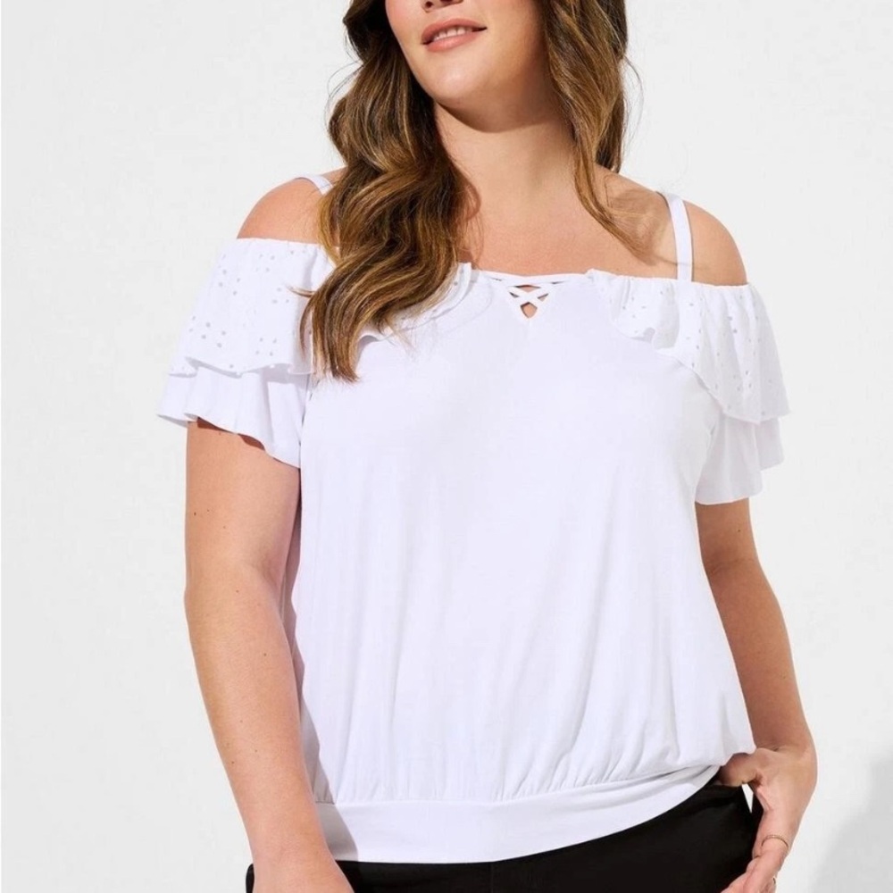 Torrid White Flutter Sleeve Ruffled Blouse - Picture 7 of 7